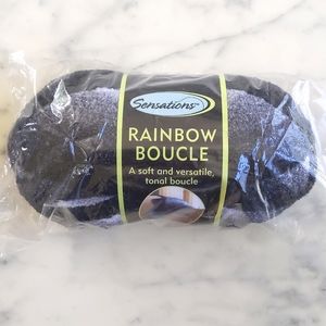 NWT. JoAnn Sensations Rainbow Boucle Acrylic Black-Grey Yarn (11 oz) & Pattern.